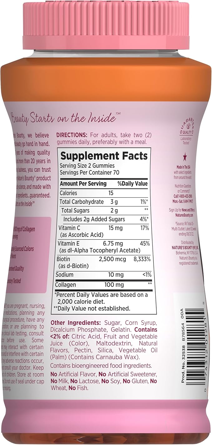 Nature's Bounty with Biotin and Collagen Citrus Gummies 140 Ct (Pack of 2)