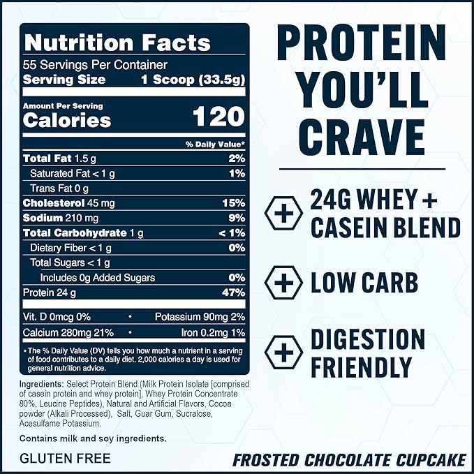 PEScience Select Protein Powder Whey and Casein Blend Lean Protein Powder for Women and Men Low Calorie Low Carb Keto Friendly Gluten Free Frosted Chocolate Cupcake - 55 Servings