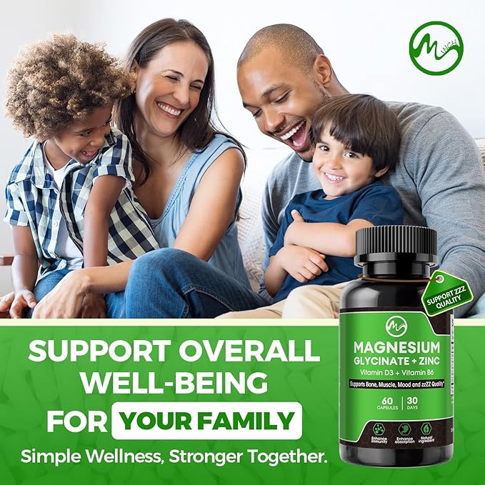 (2 Pack) Magnesium Glycinate Capsules Magnesium Supplement with Zinc Vitamin D3 &amp B6 - Highly Bioavailable and Absorption - Bone Heart Joint Immune Support 120 Vegan Capsules