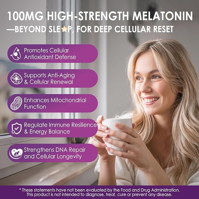 Melatonin 100mg for Antioxidant &amp Cognitive Health Ultra High Dose Melatonin with CoQ10 Turmeric Trans-Resveratrol Vitamin B12 C E for Brain Anti-Aging Cellular Repair and Energy 150 Softgel