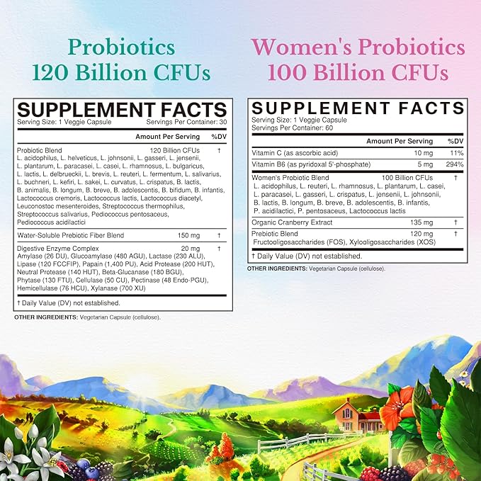 Vitalitown Probiotic Bundle (Pack of 2) | Probiotics 120 Billion CFUs (Item 1) &amp Women’s Probiotics P5P (Item 2) | Shelf Stable | Gut Immune Vaginal &amp Hormone Health