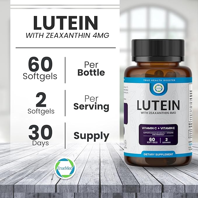 Lutein Vitamin C + Vitamin E – 20mg Lutein with 4mg Zeaxanthin – Eye Health Support – Blue Light &amp UV Protection – Supports Macular &amp Retinal Function – 60 Softgels – USA Made – GMP Certified
