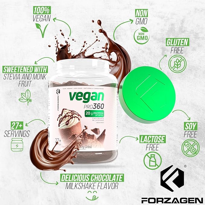 Forzagen Vegan Protein 360 2 Lbs 27 Servings Plant Based Protein Extracted from Quinoa Brown Rice and Pea Isolate Protein Dairy Soy and Gluten Free Nom GMO (Chocolate Milkshake)