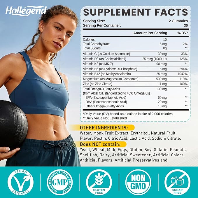 Magnesium Carbonate Gummies Magnesium Carbonate Complex 500mg Supplement with D3 &amp K2 for Women &amp Men with Zinc Vitamin C B6 &amp B12 Muscle &amp Digestive Support Mango Flavor Sugar