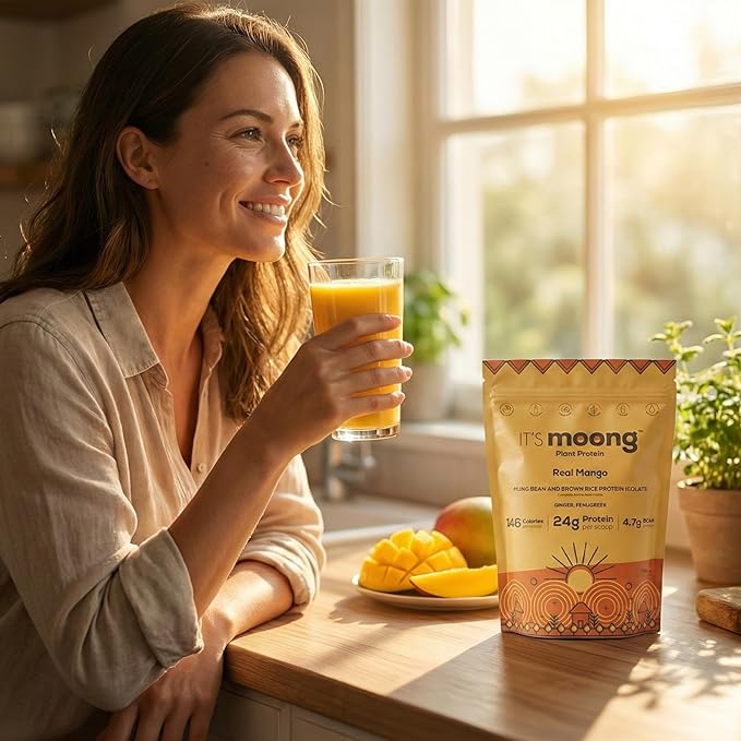 IT’S Moong Plant Protein Powder Real Mango Flavor | Mung Bean &amp Brown Rice Protein Isolate Ginger &amp Fenugreek 24g Protein 4.7g BCAAs | Vegan Gluten Free Dairy Free Soy Free Sugar Free 1