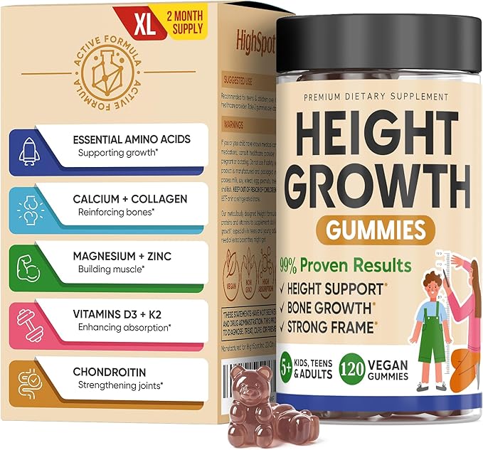 Height Growth Increase Vitamin Gummies Calcium 100mg Magnesium Glycinate 30mg Zinc Ashwagandha Vitamin K2 D3 25mg Grow Tall Maximizer Supplement Multivitamin for Kids Teens Boy &amp Girl Adul