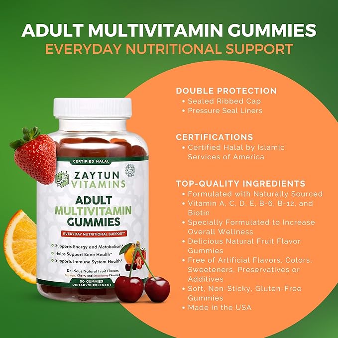 Halal Kids and Adult Multivitamin Gummies Complete Daily Nutritional Support for Family Vegetarian Supports Energy and Healthy Growth Made in USA - Halal Vitamins