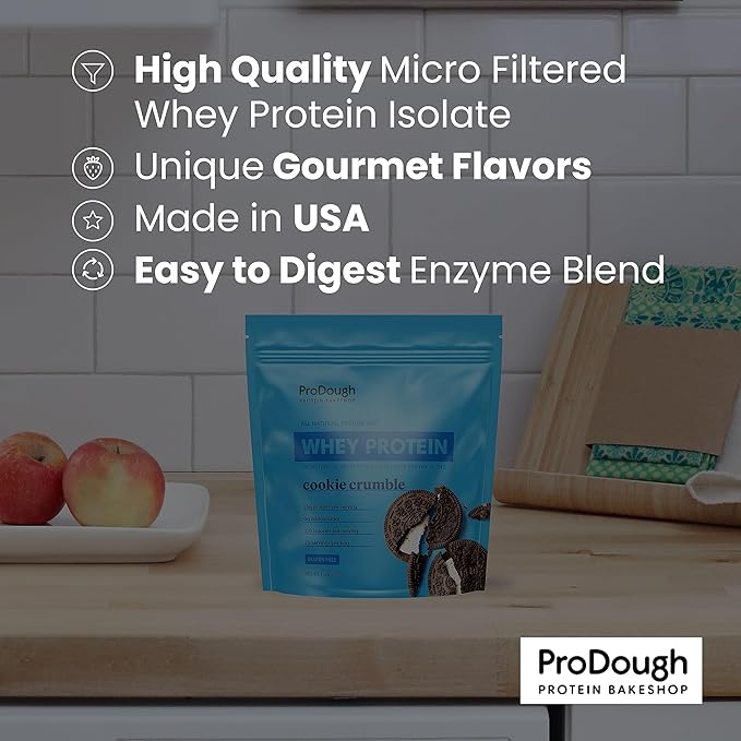 ProDough Gourmet Whey Isolate Hydrolized Protein Powder for Shake Mix- Easy Digest Enzyme Blend 25g Protein per Serving Natural Ingredients Gluten Free Keto Friendly (Neapolitan)