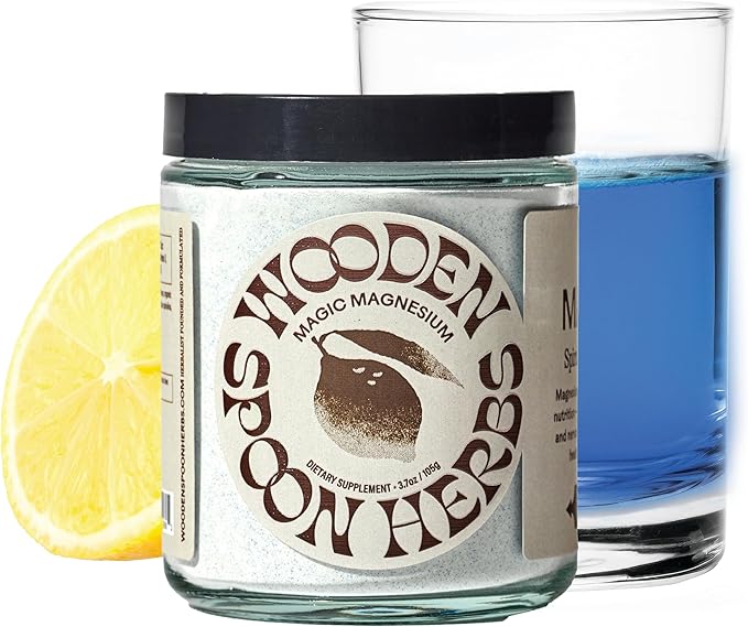 Wooden Spoon Herbs Magic Magnesium Citrate Powder Drink Mix (Blue Lemonade) | 200mg Sea-Sourced Magnesium | Relaxation Hydration &amp Digestive Support | Easy Mix Magnesium Supplement Powder | 3.7oz