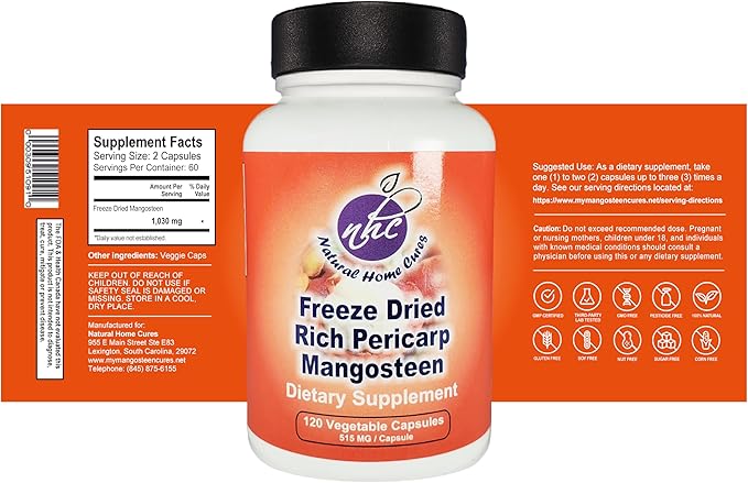 Mangosteen Pericarp Capsules – Organic Freeze Dried Powder Strength Rich in 56+ Potent Xanthones &amp Flavonoids High ORAC – 120 Veggie Capsules