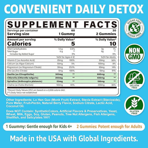 2 Pack Zeolite Detox Gummies for Kids &amp Adults + 1 Pack Calcium Supplement 600mg with Vitamin D3 K2