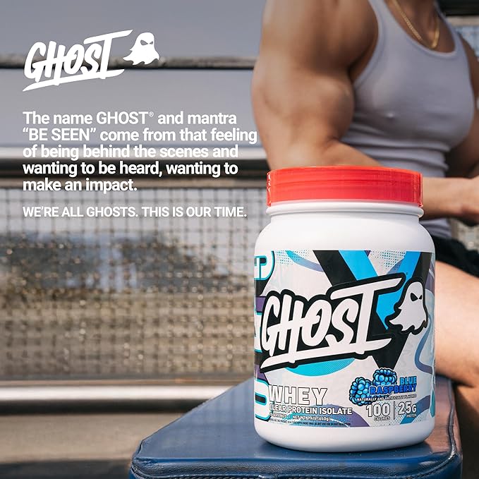 GHOST Clear Whey Isolate Protein Powder Blue Raspberry - 1.4 LB Tub 25G of Whey Protein - Post Workout Drink for Muscle Gain &amp Recovery – Sugar Free Soy Free &amp Zero Fat 20 Servings