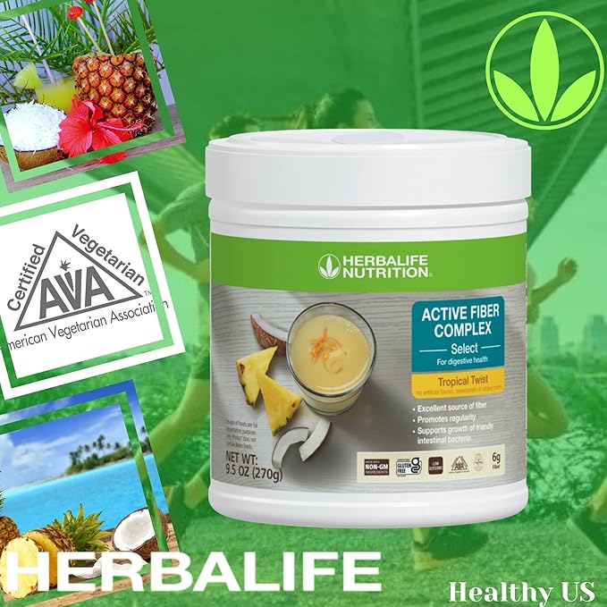 HerbalifeHERBALIFE Active Fiber Complex Select: Tropical Twist 270g for Digestive Health No Artificial Flavors or Sweeteners Gluten-Free Made with Non-GM Ingredients Certified Vegetarian