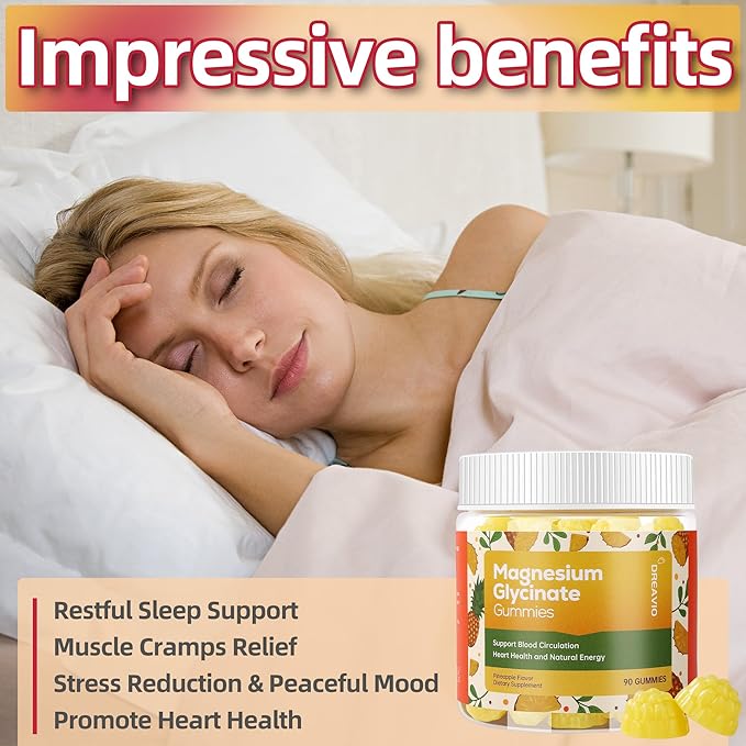 90 Count Magnesium Glycinate Gummies 400mg w/Ashwagandha Supplement - Sugar Free Zinc Magnesium Glycinate Supplement Ashwagandha Gummies for Adults Pineapple Flavor