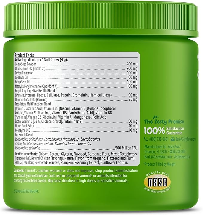Zesty Paws 8-in-1 Bites for Dogs + Hemp Seed 90 Count (Packaging May Vary)