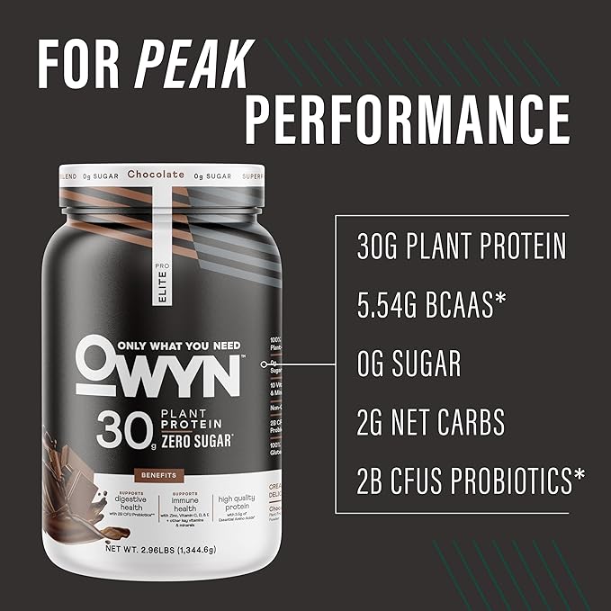 OWYN Only What You Need Pro Elite Chocolate Flavored Protein Powder 32g Protein 0g Sugar 3g Fiber High Protein Dairy Free Gluten Free Plant Based Protein Powder 2.9LB