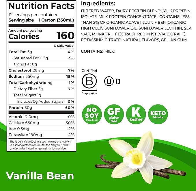 Orgain 30g High Protein Ready To Drink Shake Vanilla Bean 11 Fl Oz (Pack of 12) + Orgain Organic 30g Vegan Protein Powder Vanilla 2.01 lb (Packaging May Vary) Bundle
