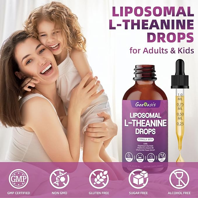 Liposomal Liquid Calcium Citrate &amp L-Theanine with GABA Drops Immune &amp Overall Health Zzz &amp Relaxation Support