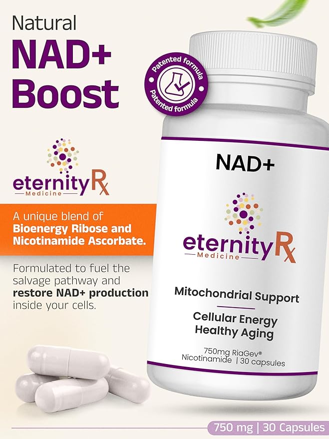 NAD+ Supplement with RiaGev®-WS™ – 750mg Ribose + Nicotinamide Ascorbate Complex – 30 Capsules – Mitochondrial Energy Healthy Aging &amp Detox – by Eternity Medicine
