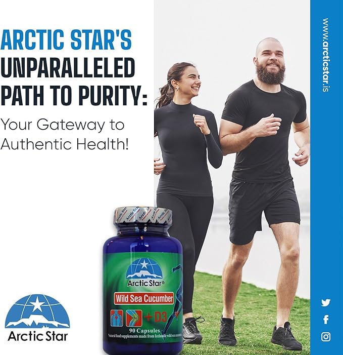 Arctic Star - Sea Cucumber with Vitamin D3 Capsules Pure Icelandic Wild Caught Sea Cucumber Extract &amp D3 Supplement Pills - Cucumaria Frondosa 北极星海参+D3胶囊 (90 Capsules 400mg) 1Bottle