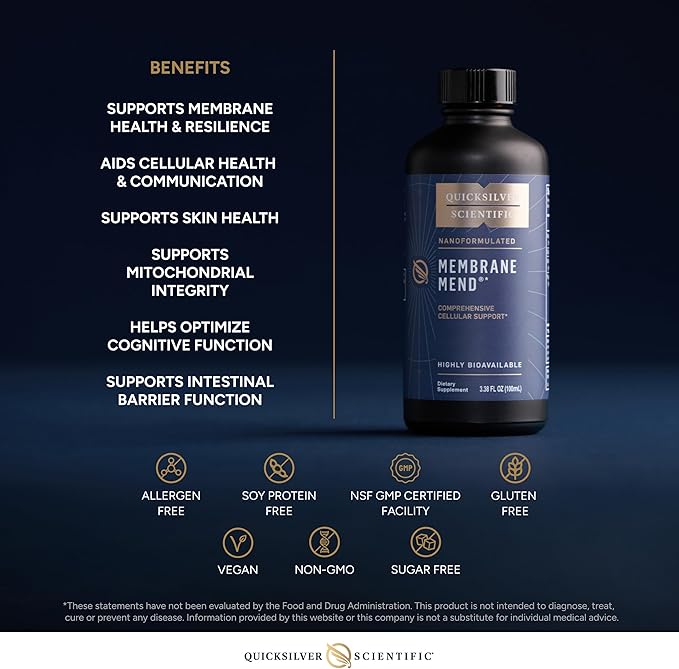 Quicksilver Scientific Membrane Mend - Brain Cellular &amp Healthy Aging Support with Phosphatidyl Choline (PC) Vitamin E Tocotrienols Ahiflower Oil &amp Astaxanthin Supplements (3.38oz / 100ml)