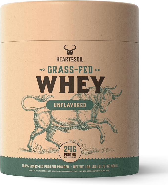 HEART &amp SOIL 100% Grass Fed Protein Powder – Single Ingredient: Whey Protein Concentrate - UNFLAVORED – Cold-Processed to Preserve Nutrients – 24g of Pure Grass Fed Whey Per Serving – 2lbs