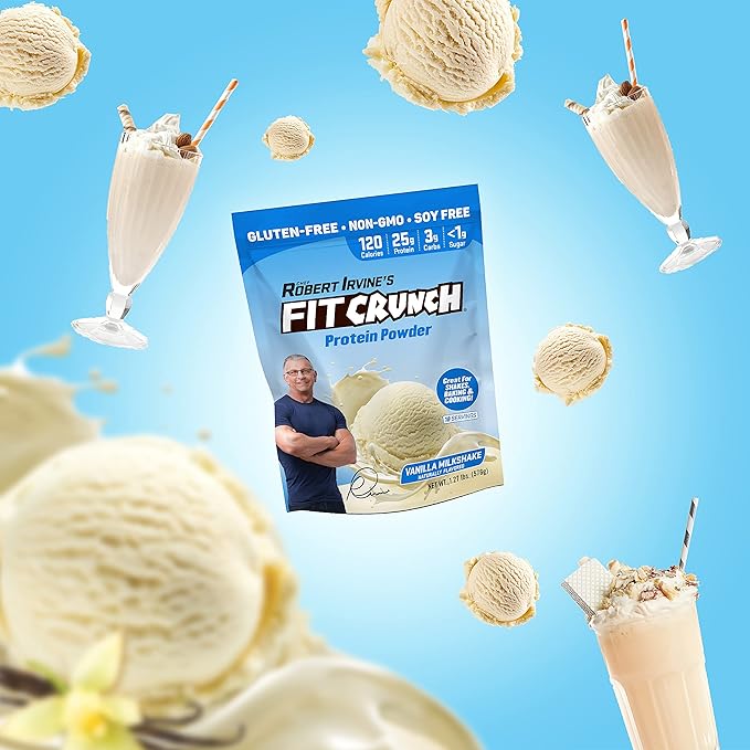 Fit Crunch Tri-Blend Whey Protein Keto Friendly Low Calories High Protein Gluten Free Soy Free (18 Servings Vanilla Milkshake)