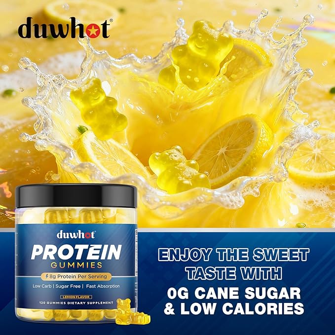 Whey Protein Gummies Sugar Free Low Calorie 8g Protein Per Serving Easy to Take Snacks for Men &amp Women Lemon Flavor 1 Month Supply 120 Chews