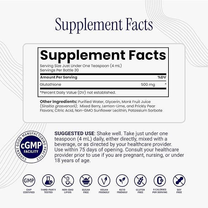 Rho Nutrition Liposomal Glutathione - Ultra High Absorption Liquid Glutathione Supplement - Supports Natural Detoxification Immune System Skin Health Mental Clarity &amp Overall Well-Being