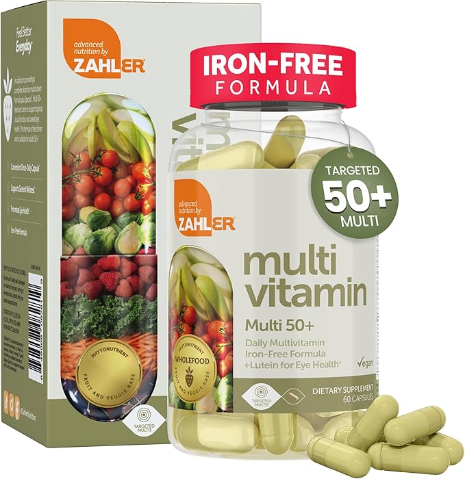 Zahler Multivitamin 50+ Iron-Free Formula + Lutein for Eye Health 60 Capsules.