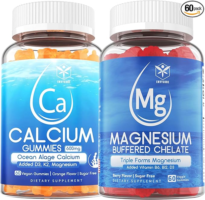 Sugar Free Calcium Gummies 600mg Ocean Algae Calcium with Vitamin D3 K2 &amp Sugar Free Magnesium Gummies Triple Magnesium Supplement