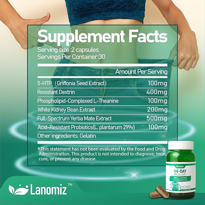 14DAY Appetit &amp Craving Control Gut Health Complex Featuring Delayed-Release Probiotics &amp White Kidney Bean Extract 5-HTP 60 Capsules