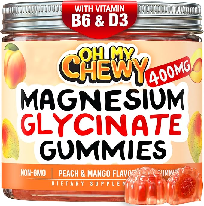 Center-Filled Magnesium Glycinate Gummies 400MG - High Absorption for Kids Teens &amp Adults - Supplement for Sleep Calm &amp Muscle Relaxation with B6 &amp D3 - Gluten Free &amp Vegan Friendly
