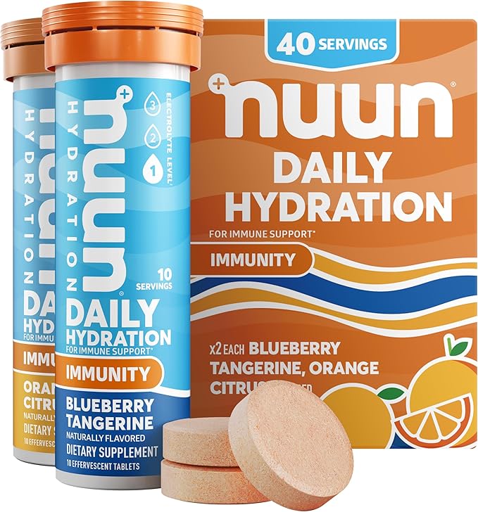 Nuun Immunity Electrolyte Tablets with Vitamin D C E &amp A Ginger Elderberry Magnesium &amp 4 Other Essential Electrolytes Vegan Blueberry Tangerine &amp Orange Citrus 4 Pack (40 Servings