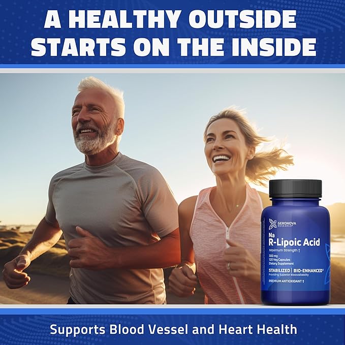 Geronova Research Bio-Enhanced R-Lipoic Acid 300 mg Capsules - 4 Month Supply - Stabilized R Alpha Lipoic Acid with Enhanced Absorption - R Lipoic Acid Supplement - 120 Count