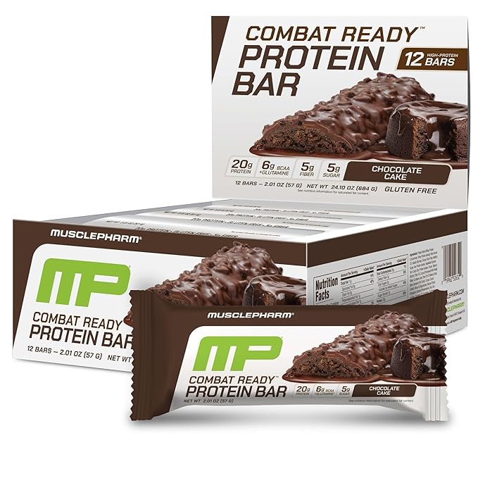 MusclePharm Combat Sport Bar Bundle - Chocolate Chip Cookie Dough &amp Chocolate Cake Flavors High Protein Fuel Performance Combat Cravings 20g Protein 5g Fiber 12 Bars