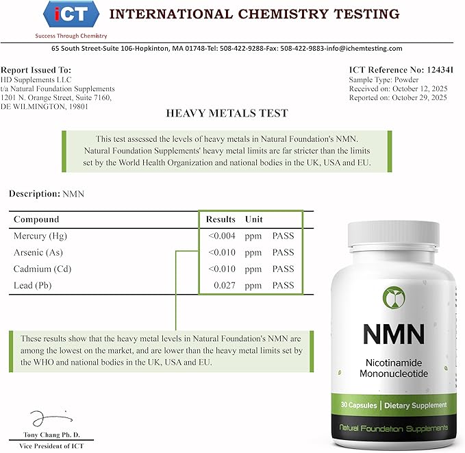 NMN 500mg Capsules 99.3% Purity | Nicotinamide Mononucleotide 30 Servings | Supports DNA Repair &amp Cognitive Function | Vegetarian Friendly Gluten Free Non-GMO 3rd Party Tested (30 Capsules NMN)