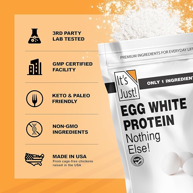 It's Just! - Egg White Protein Powder Dried Egg Whites Protein Meringue Ingredient Non-GMO USA Farms (Unflavored 20oz)