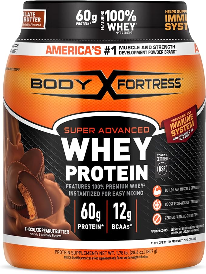 Body Fortress 100% Whey Premium Protein Powder Chocolate Peanut Butter 1.78lbs (Packaging May Vary)