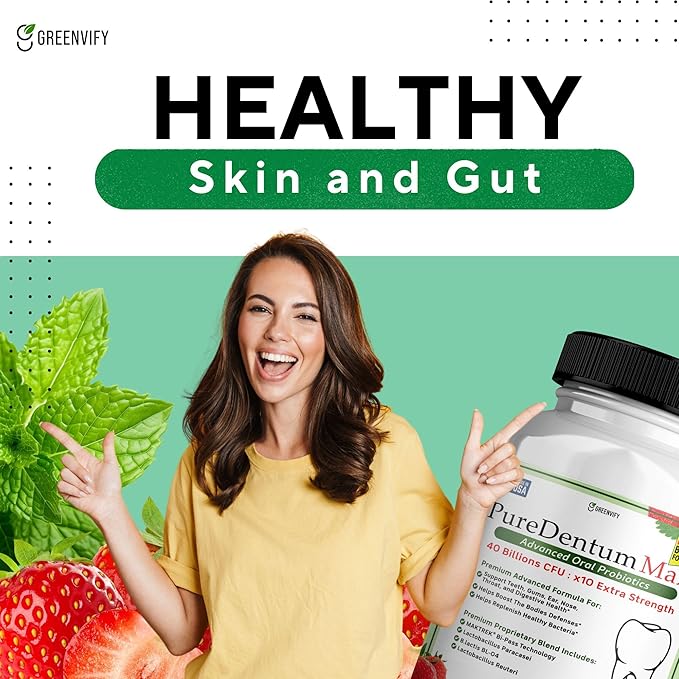 Puredentum Max for Gums and Teeth Health &amp Fresh Breath - 40 Billion CFU Advanced Oral Probiotics for Mouth Bad Breath Capsule Supplement (20)