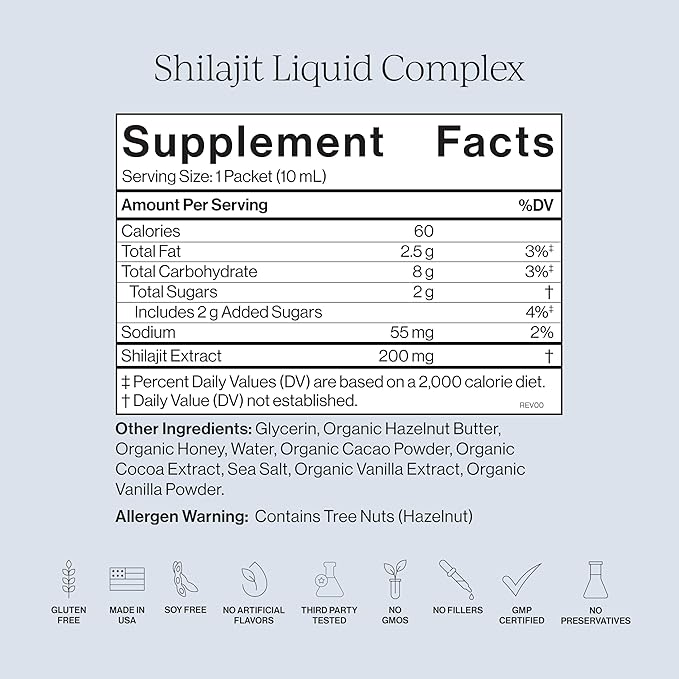 Cymbiotika Shilajit Liquid Complex – 85+ Trace Minerals for Energy Focus &amp Recovery Adaptogen – Fulvic &amp Humic Acid – Cacao Honey Hazelnut Butter &amp Sea Salt – 26 Daily Packets