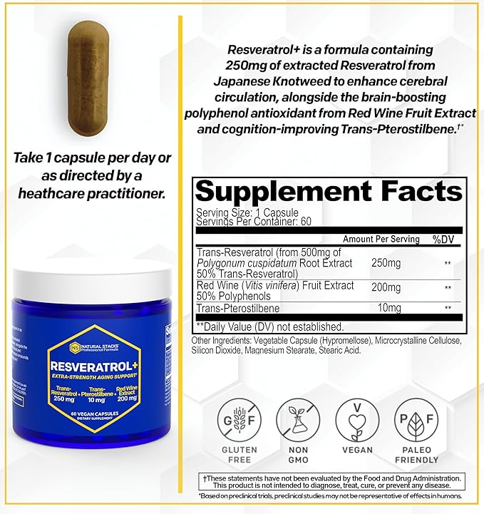 NATURAL STACKS Acetylcholine Brain Food + Resveratrol Supplement Bundle - Supports Cognitive Function &amp Brain Aging* - 120 Total Capsules