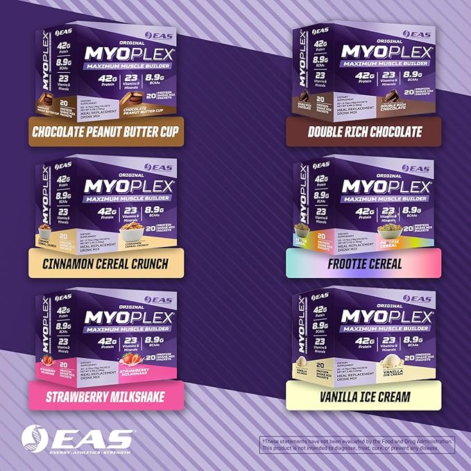EAS Original Myoplex Maximum Muscle Builder | Meal Replacement Protein Drink Mix | Quality Protein Blend | 42g Protein | 20 Individual Packets (Double Rich Chocolate)