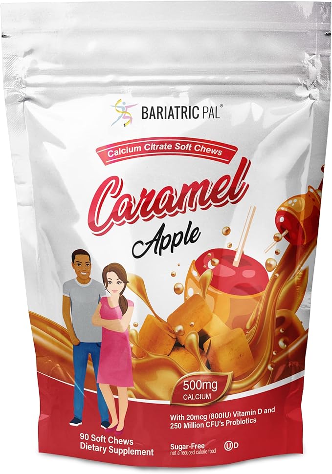90-Day Bariatric Vitamin Bundle by BariatricPal (Multivitamin ONE 1 per Day! Iron-Free Capsule and Calcium Citrate Soft Chews 500mg with Probiotics - Caramel Apple)