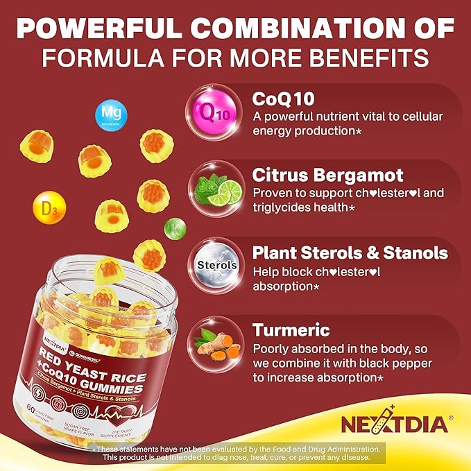 Red Yeast Rice Gummies 2400MG with CoQ10 + Calcium Citrate Gummies 1200mg