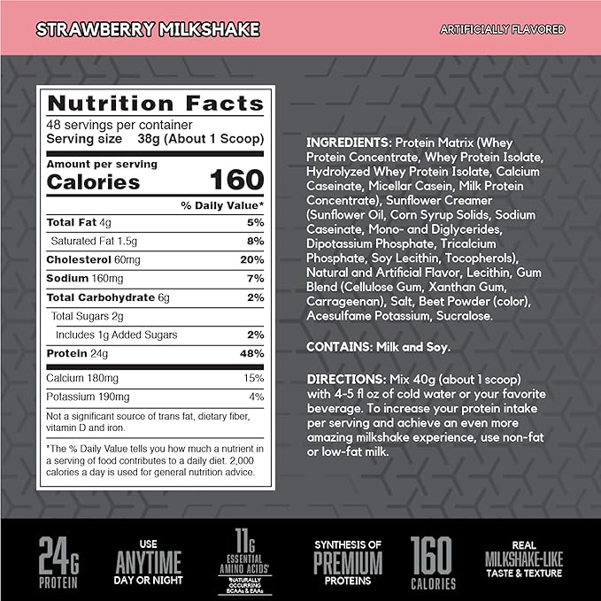 BSN SYNTHA-6 EDGE Protein Powder Strawberry Flavored Powder with Hydrolyzed Whey Micellar Casein for Muscle Gain Low Sugar 24g Protein Strawberry Milkshake 48 Servings 4.01 Pound (Pack of 1)