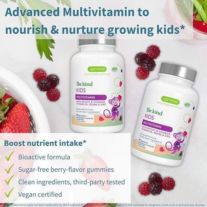 Multivitamin &amp Minerals for Men + Advanced Kids Multivitamin Gummy Vegan Bundle with Methylated B-Vitamins Vitamin A C D3 &amp E Clean Label 60 Tablets + 90 Berry Flavor Gummies by Igennus