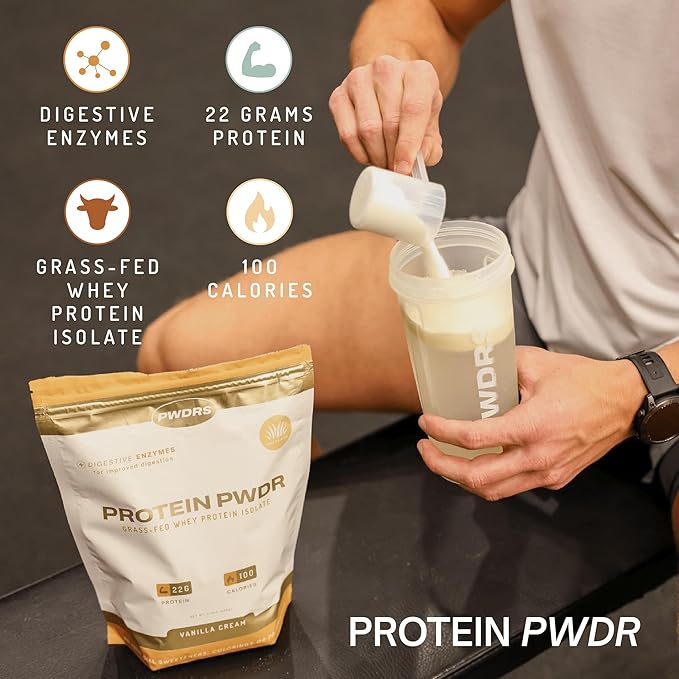 PWDRS Protein Powder | 100% Grass-Fed Whey Protein Isolate | 22g of Protein No Added Sugar | Non-GMO Gluten Free No Sucralose All Natural | 1.25 lbs (Mint Chip)