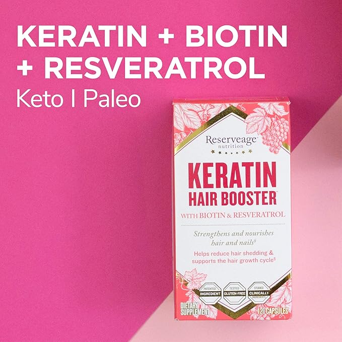 Reserveage Beauty Resveratrol 500 mg Antioxidant Supplement for Heart and Cellular Health 30 Caps &amp Keratin Hair Booster with Biotin &amp Resveratrol Hair and Nail Growth Supplement 120 Caps