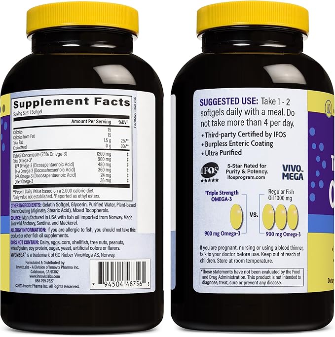 InnovixLabs Vitamin K2 &amp Triple Omega Bundle Full Spectrum Vitamin K2 (90 Softgels) Triple Strength Omega-3 Fish Oil (200 Softgels). Supports Healthy Bones Arteries and Joints. *